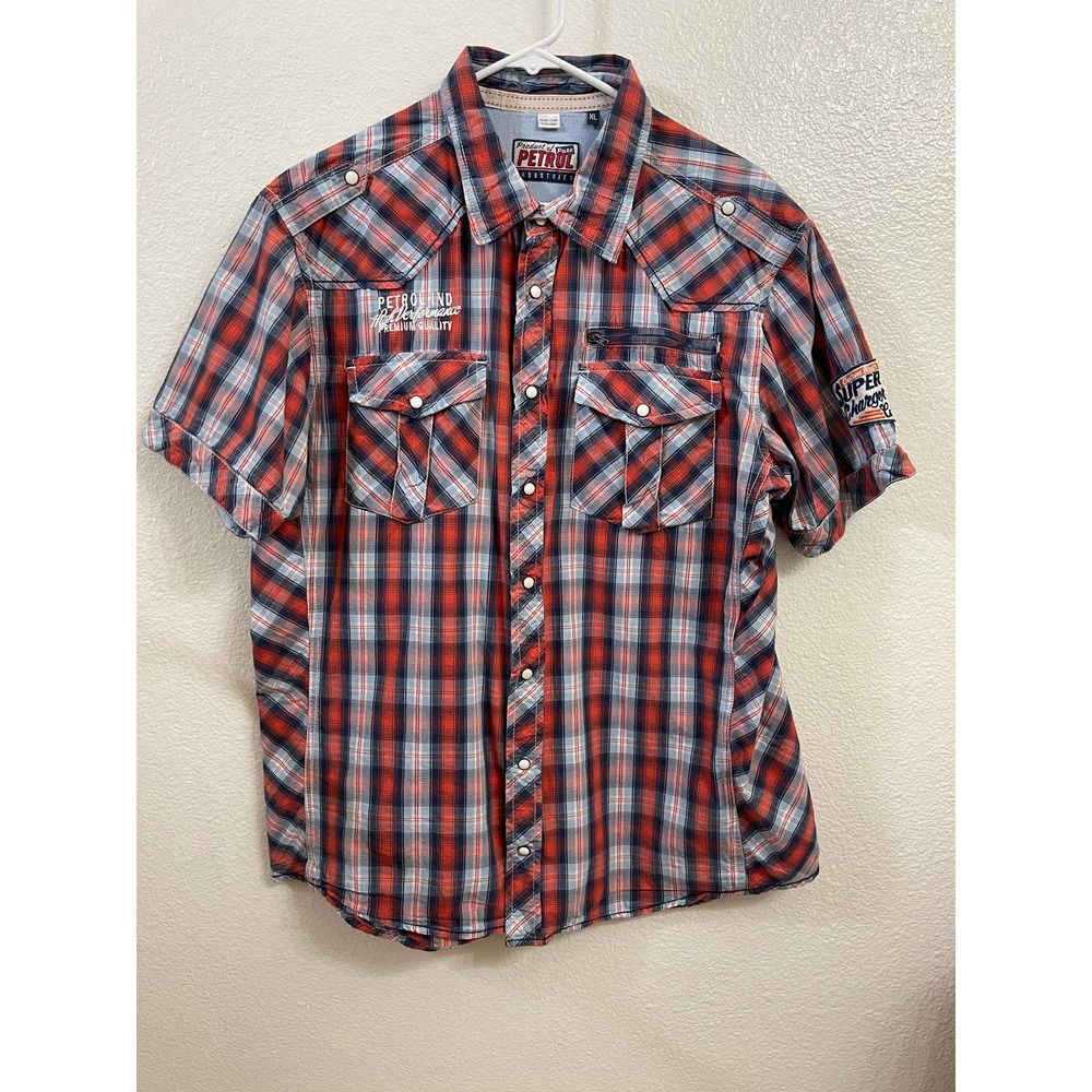 Product of Pure Petrol Ind. Short Sleeve Plaid Shirt Sz XL